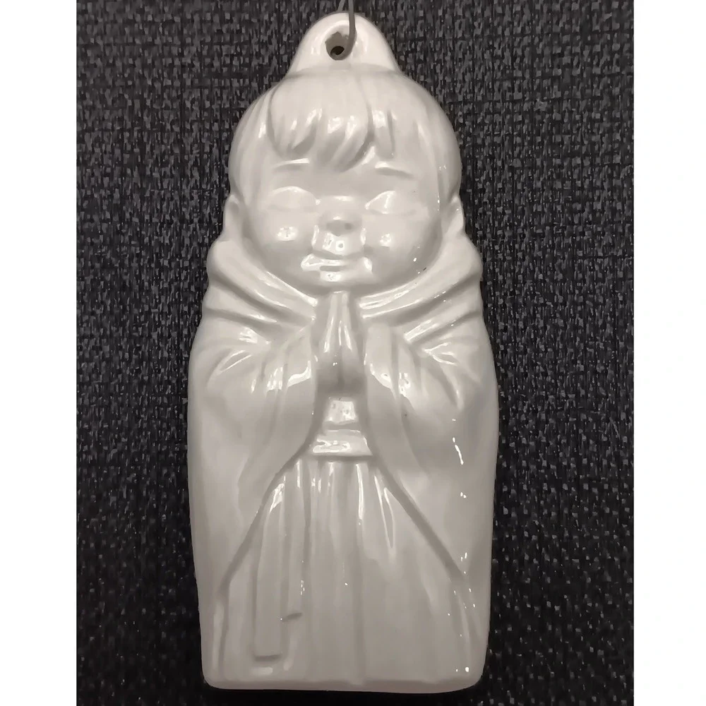 Vintage Joseph White Ceramic Praying Hanging Ornament Figurine Christmas